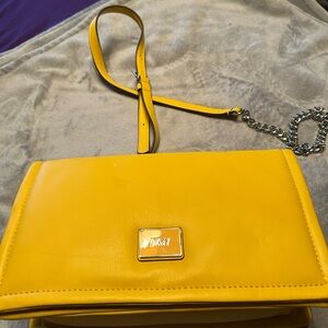 DKNY Yellow Leather Chain-Strap Crossbody Bag